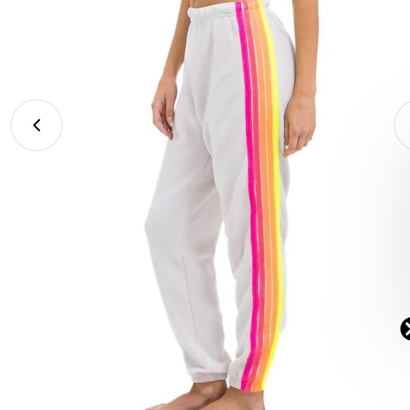 Aviator Nation Pants - Aviator Nation White Joggers with Pink and Yellow Stripes